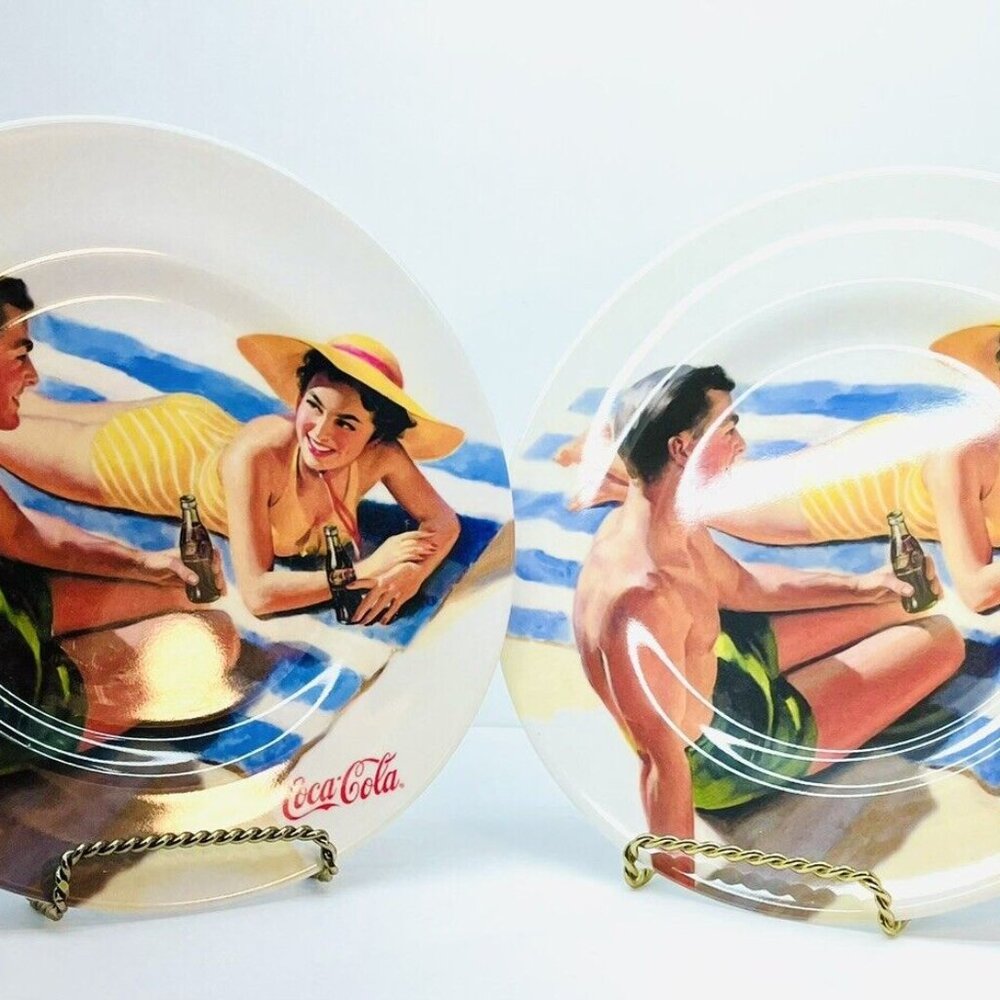 2 Coca Cola Vintage Salad Plates Advertising Retro Glamour Chic 1920's Style